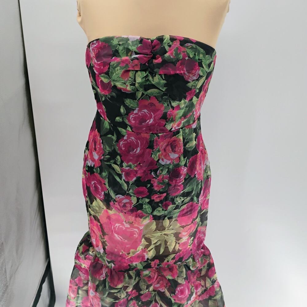 LULUS Truly Extraordinary Black Floral Organza Strapless Tiered Maxi Dress-Sz M - Picture 10 of 15